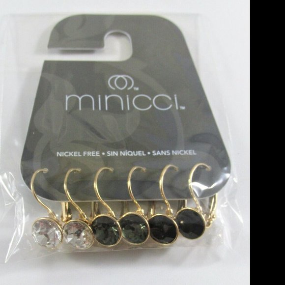 3 pc set White Grey Black Crystal Drop Lever Back Earrings - Picture 1 of 2
